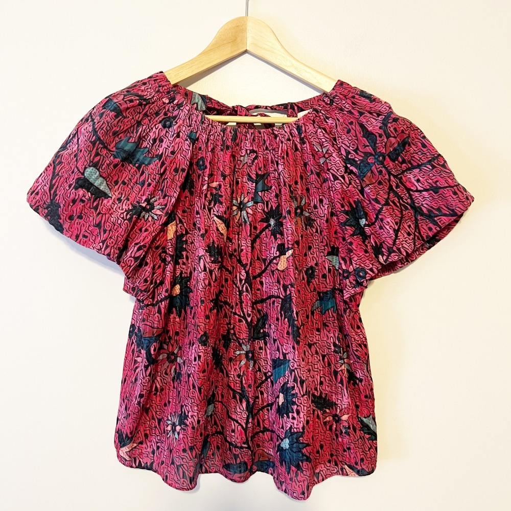 Ulla Johnson Flo Snapdragon Floral Puff Sleeve Tie Back Top Size 6 - Picture 2 of 9